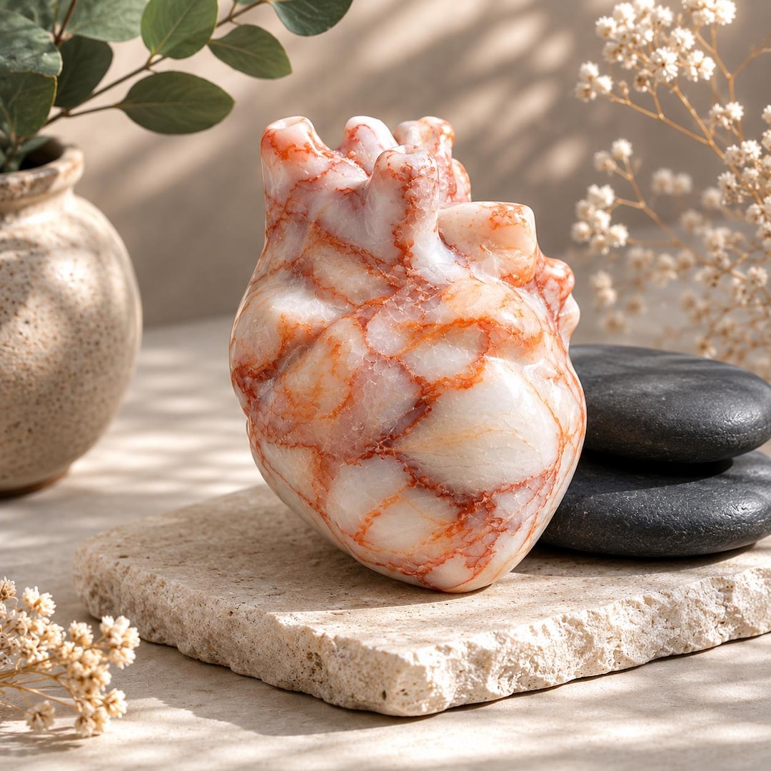 Red Network Jasper Anatomical Heart Crystal Healing Decor