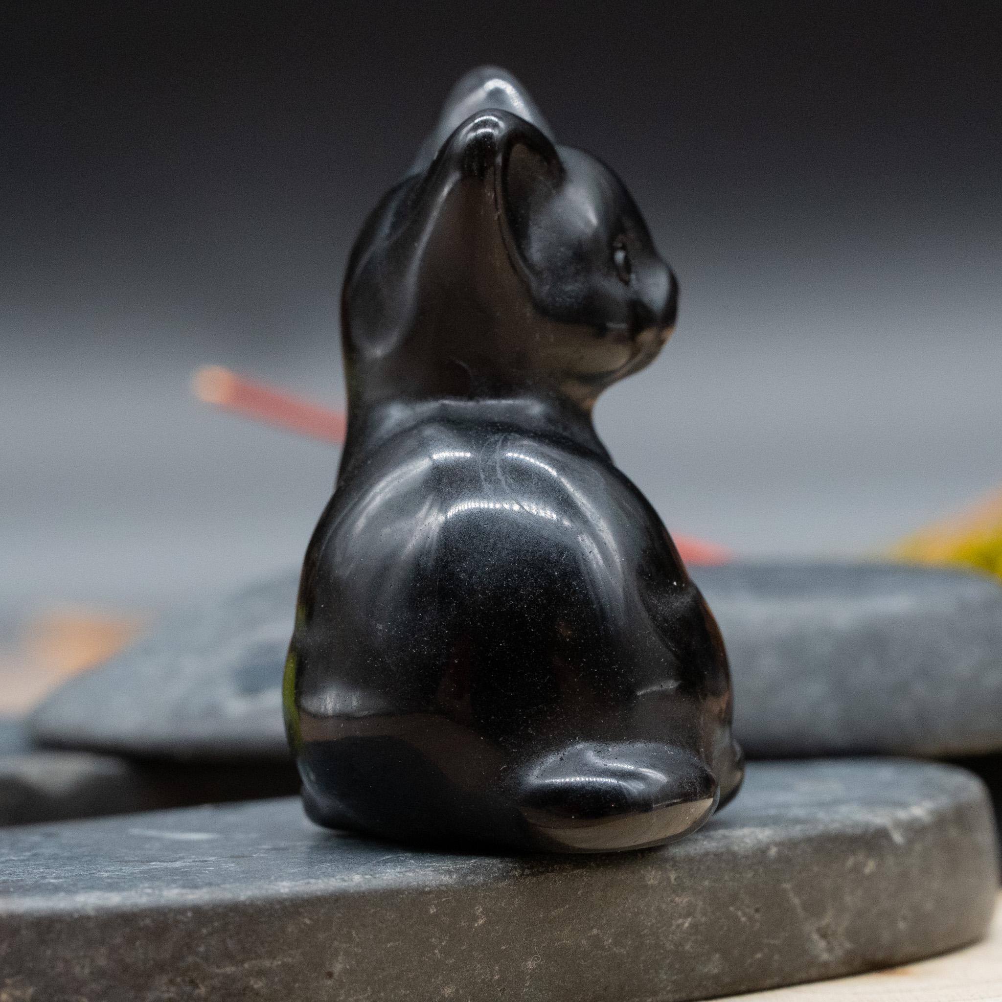 Obsidian Crystal Cat Carving Stone Pet Memorial Protection Trinket