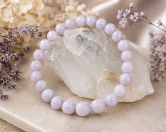 Pulsera de kunzita natural, joyería de cristal, regalo, sanación espiritual, calmante, apilable, gema protectora, amuleto, accesorio de meditación, piedra bohemia