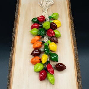 Multicolor Ceramic Chili Pepper Bunch | Red Green Chile Ristra String | Western Restaurant Kitchen Decor | Handmade Mexican Talavera Pottery