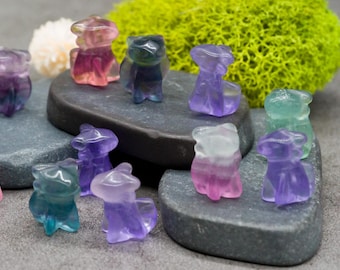 Rainbow Fluorite Crystal Dragon Carving Stone Healing Protection Trinket Tier Tray Home Decor Figurine Toothless Cartoon Character Gift Kids