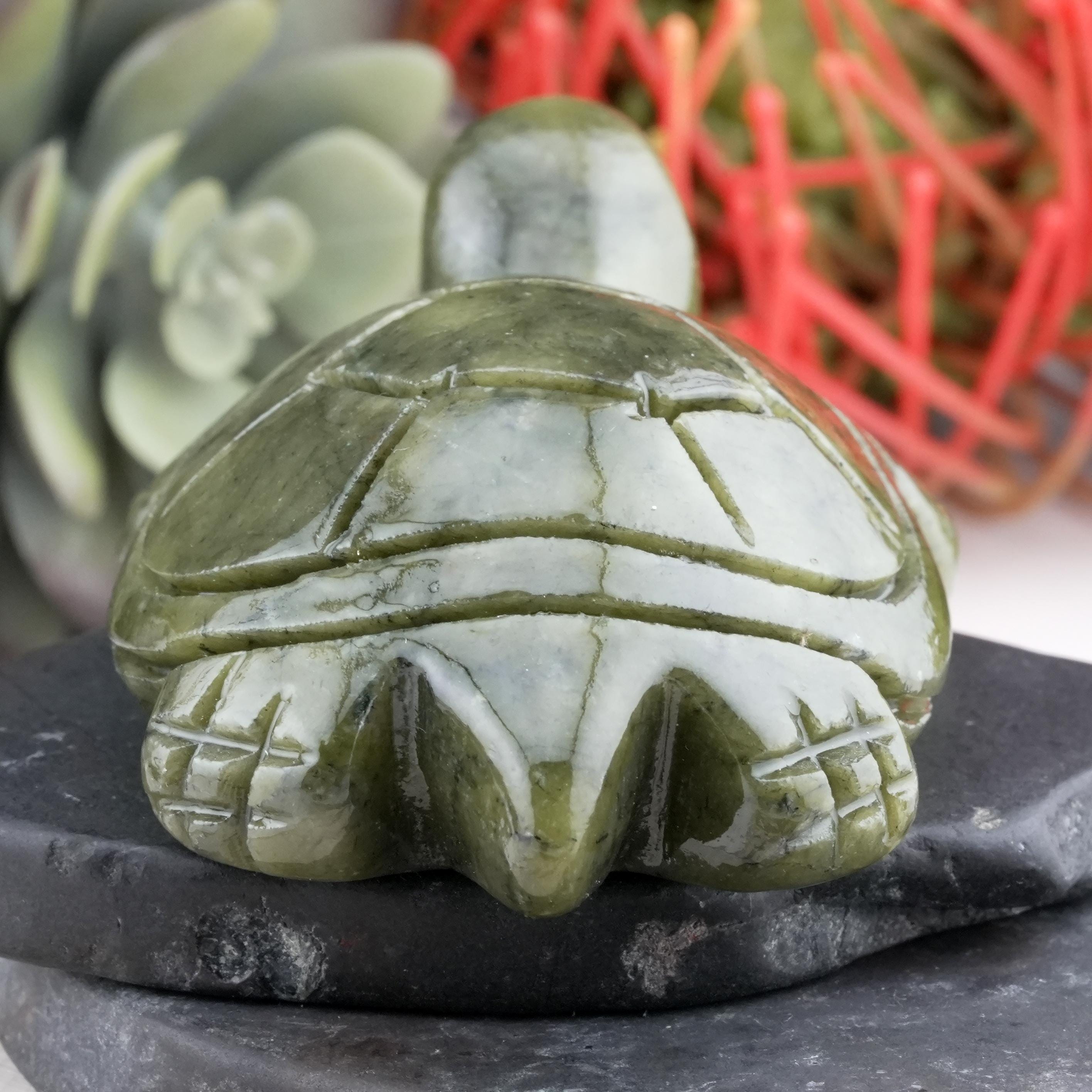 Green Jade Turtle Crystal Figurine Spiritual Wisdom Decor Gift