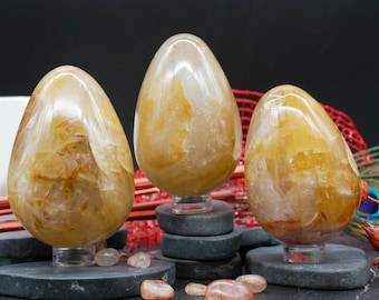 Golden Healer Egg Crystal Spiritual Decor Gift Healing Energy Stone Meditation Balance Serenity Altar Display Sacred Space Wellness Charm