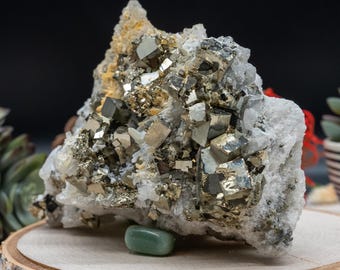 Raw Quartz Cubic Pyrite Crystal Specimen Spiritual Energy Amplifier Grounding Protection Stone Abundance Altar Manifestation Gemstone Decor