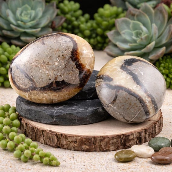 Natural Septarian Crystal Palm Stone UV Reactive Spiritual Healing