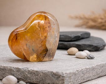 Golden Healer Quartz Crystal Heart Healing Protection Crystal Housewarming Gift Yellow Home Decor Meditation Chakra Stone Honey Gold Decor