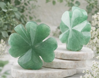Green Aventurine Crystal Shamrock Carving Spiritual Energy Abundance Altar Gemstone Confetti Trinket Good Luck Charm 4 Leaf Clover Decor