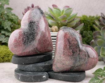 Rhodonite Heart Crystal Decor Spiritual Gift Meditation Stone Love Energy Charm Chakra Balance Pink Gemstone Heart Display Altar Grid Stones