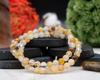 Golden Healer Quartz Crystal Bead Bracelet Healing Protection Stone Handmade Jewelry Natural Gemstone Accessory Stackable Bracelet Yellow