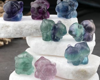 Regenboogfluorietkristal Bulbasaur beeldje, helende en beschermende sieradenbakje, woondecoratie, beeldje, dinosaurus cartoonfiguur, cadeau voor kinderen
