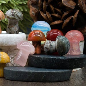 Mini Mushroom Crystal Carving Colorful Boho Decor Crystal Mushy Fairy Garden Rocks Tiny Healing Stones Trinket Gift Random Mystery Sculpture