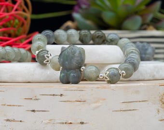 Labradorite Crystal Hello Kitty Figurine Bracelet Fashion Jewelry Natural Stone Boho Wrist Accessory Anime Kawaii Cartoon Character Gift