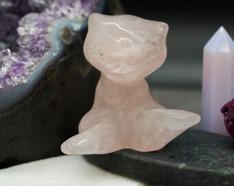 ローズクォーツ ミュウ ポケモン クリスタル フィギュア アニメ 猫 スピリット ギフト 装飾 スピリチュアル コンパニオン 神秘的なペット像 ヒーリング エネルギー ディスプレイ ボヘミアン