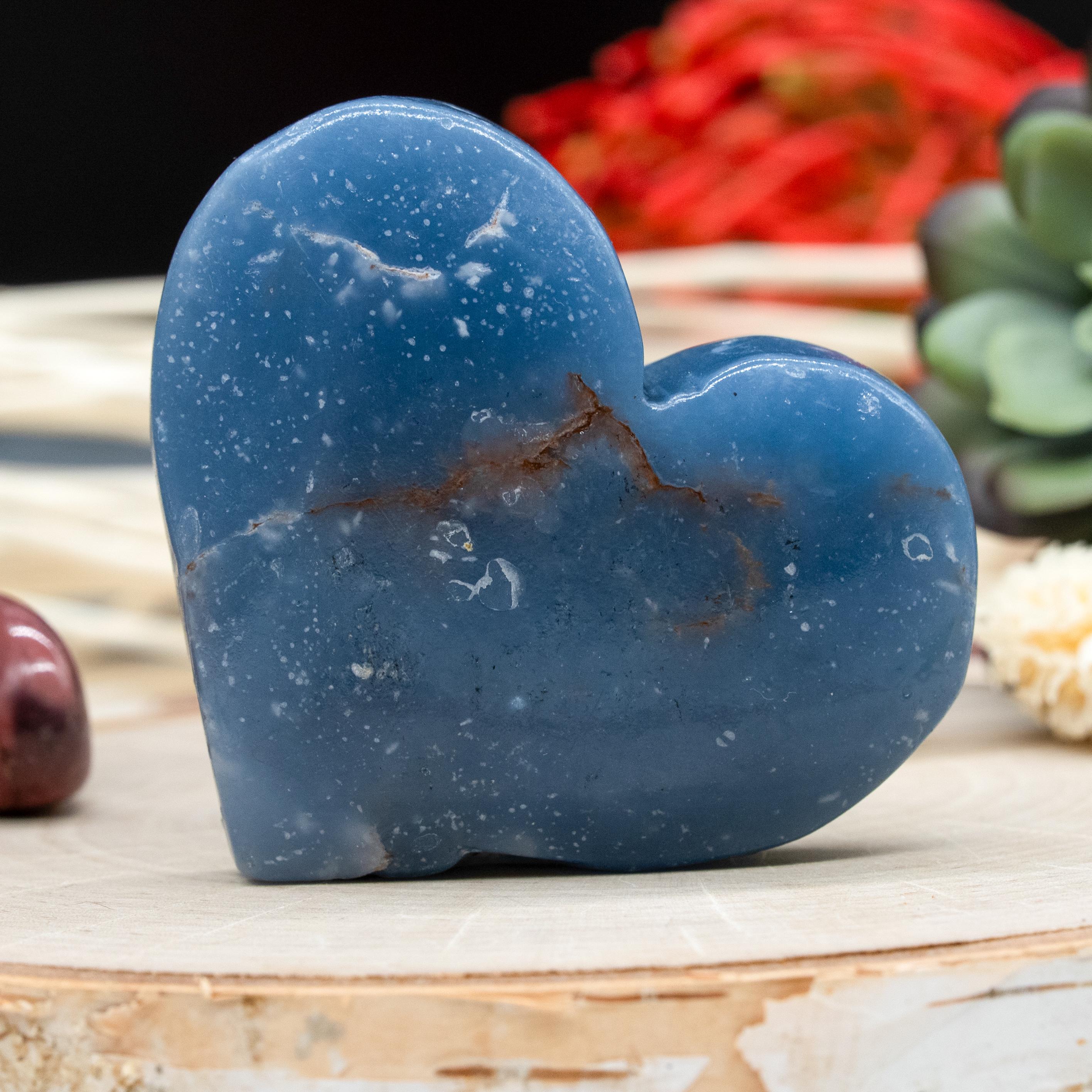 Natürliche Blaue Angelit Kristall Herz Naturstein Schnitzen spirituelle Energie Chakra Meditation Stein Geschenk Romantische Liebe Tablett Dekor Blau Boho