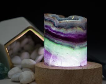 Fluorite Raw Edge Crystal Lamp Protection Meditation Altar Spiritual Energy Home Decor Gift Chakra Balance Stone Purple Bedroom Night Light