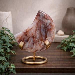 Fire Quartz Moon Crystal Healing Decor Spiritual Gift Idea Energy Balancing Stone Meditation Room Display Mystical Altar Piece Sacred Space