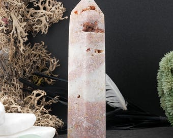 Pink Agate Tower Crystal Healing Decor Spiritual Protection Gift Energy Balancing Stone Meditation Altar Display Boho Home Shelf Decor