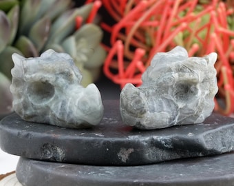 Labradorite Gray Mini Dragon Head Crystal Mythical Decor Spiritual Gift Idea Mystical Energy Stone Fantasy Collection Display Magic Theme