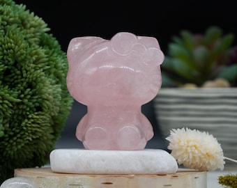 Rose Quartz Hello Kitty Crystal Figurine Spiritual Gift Decor Healing Energy Pink Stone Meditation Display Collectible Anime Cat Lover Gift