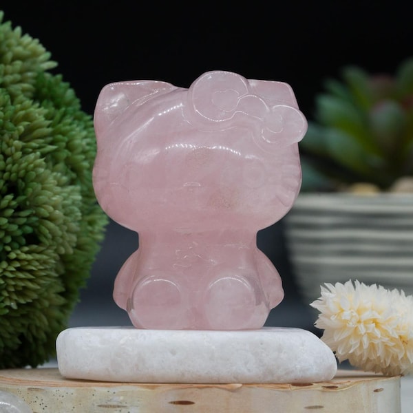 Rose Quartz Hello Kitty Crystal Figurine Spiritual Gift Decor Healing Energy Pink Stone Meditation Display Collectible Anime Cat Lover Gift