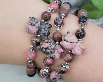 Pink Rhodonite Hello Kitty Bracelet Crystal Gift Cat Lover Yoga Jewelry Spiritual Protection Charm Anime Kawaii Cartoon Accessory Girls Pink