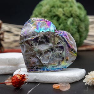Aura Sfalerit Druzy Kristallhjärta Spirituell Healing Meditation Ficksten Manifestation Prydnadssaker Altarfat Dekor Regnbågshjärta