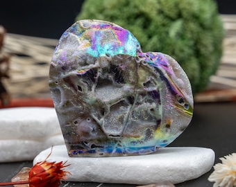 Aura Sphalerit Druzy Kristall Herz Carving Spirituelle Heilung Meditation Tasche Stein Manifestation Schmuckstück Altar Tablett Dekor Regenbogen Herz