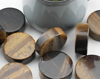 Natural Tigers Eye Crystal Disc Spiritual Healing Stones Gold Meditation Gemstone Manifestation Trinket Altar Table Tray Dish Decor Gift