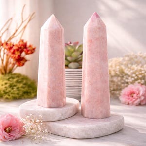 Pink Opal Crystal Tower Natural Stones Love Heart Chakra Decor Meditation Crystals Spiritual Energy Point Protection Altar Stone Wand Pink