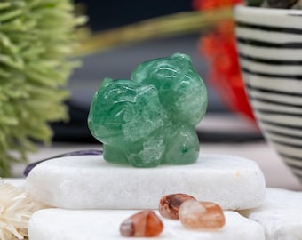 Green Strawberry Quartz Bulbasaur Pokemon Crystal Figurine Anime Earth Element Creature Gift Nature Spirit Decor Spiritual Protection Charm