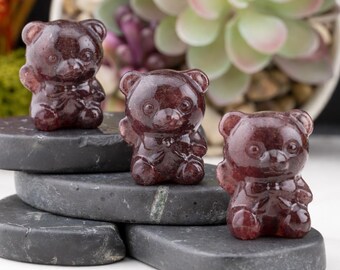 Strawberry Quartz Mini Teddy Bear Crystal Figurine Pink Healing Stone Love Compassion Heart Chakra Meditation Altar Decor Spiritual Gift