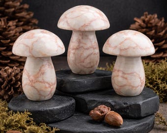 Red Network Jasper Mushroom Crystal Decor Healing Energy Stone Spiritual Growth Gift Idea Nature Inspired Shelf Display Meditation Crystal