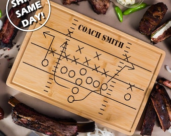 Personalized Engraved Bamboo Cutting Board Custom Charcuterie Tray Kitchen Decor Gift Idea Housewarming Present Football Play Sports Design