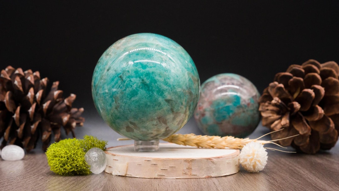 Amazonite Crystal Sphere Blue Energy Stone Smoky Quartz Inclusions ...