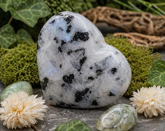 Regenbogen Mondstein Herz Kristall Schnitzerei Heilung Schutz Meditation Geschenk spirituelle Energie Liebe Fruchtbarkeit Palme Stein Tasche Edelstein Herz