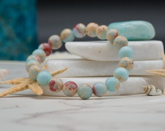 Agalmatolite Crystal Bracelet Healing Protection Stone Handmade Gemstone Jewelry Natural Red Blue Gemstone Cute Mermaid Accessory Pagodite