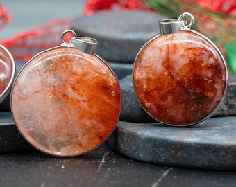 Red Fire Quartz Crystal Pendant Spiritual Protection Stone Gift Healing Energy Necklace Boho Style Statement Wear Unisex Jewelry Yoga Lover