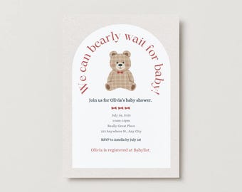 Bearly Wait Baby Shower Invitation, Bearly Wait Baby Invite, Teddy Bear Theme, Gender Neutral Baby Shower Invite, Canva Digital Download