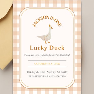 One Lucky Duck Birthday Invitation, One Lucky Duck Bday Invite, One Lucky Duck Birthday, 1 Lucky Duck, One Lucky Duck Birthday Theme