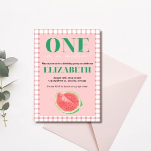 One in a Melon Birthday Theme, One in a Melon Birthday Invite, Baby Girl&#39;s First Birthday, Summer Birthday Theme, Customizable Template