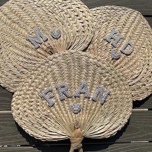 Personalised Pearl Bamboo Fan | Personalised Paddle Holiday Fan | Pearl Initials | Bride Gift | Hen Do Gift | Beach Fan | Summer
