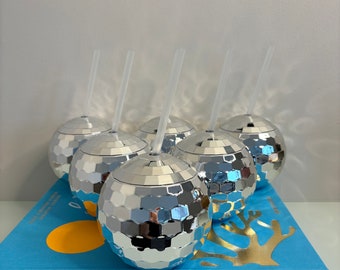 Stylish Disco Ball Straw Cup | FREE DELIVERY | With lid | Silver | Reusable Plastic | Birthday, Hen Do Party, Bachelorette & Bridal Shower