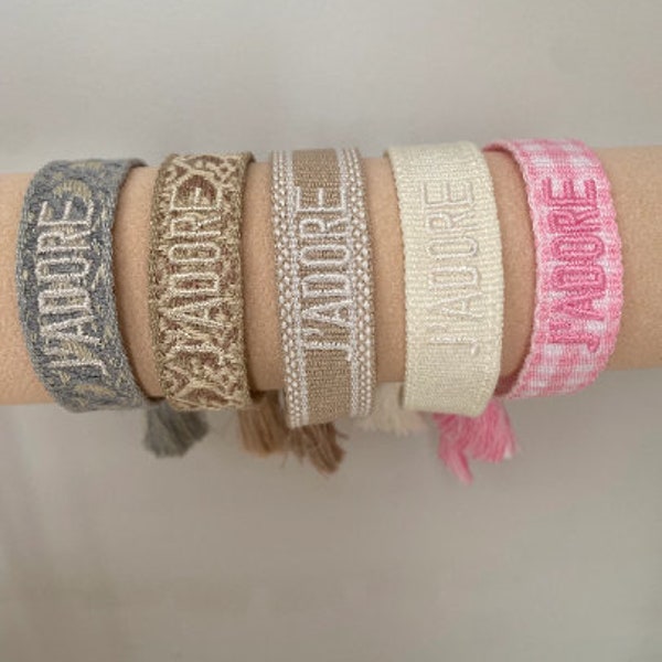 Adore Embroidered Canvas Woven Fabric Adjustable Bracelet with Tassels | Love | Friendship | Bestie | BFF | Summer | Holiday Inactive