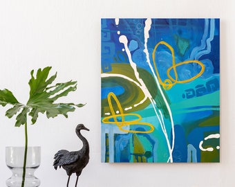 Original Abstract Painting: Blue and Green Acrylic Art (20x24)