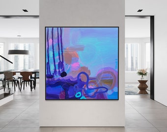 Peinture abstraite originale : Art acrylique violet et bleu