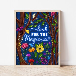 Inspirational Quote Digital Download - Look For The Magic - Positive Affirmation Reminder - Colorful Botanical Line Art Printable