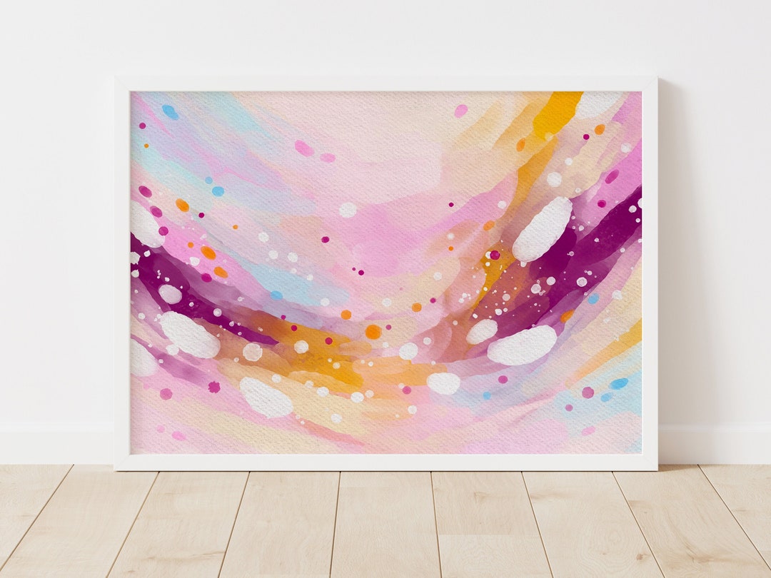 Magenta and Yellow Pastel Abstract Wall Art Colorful Paint Splash Wall