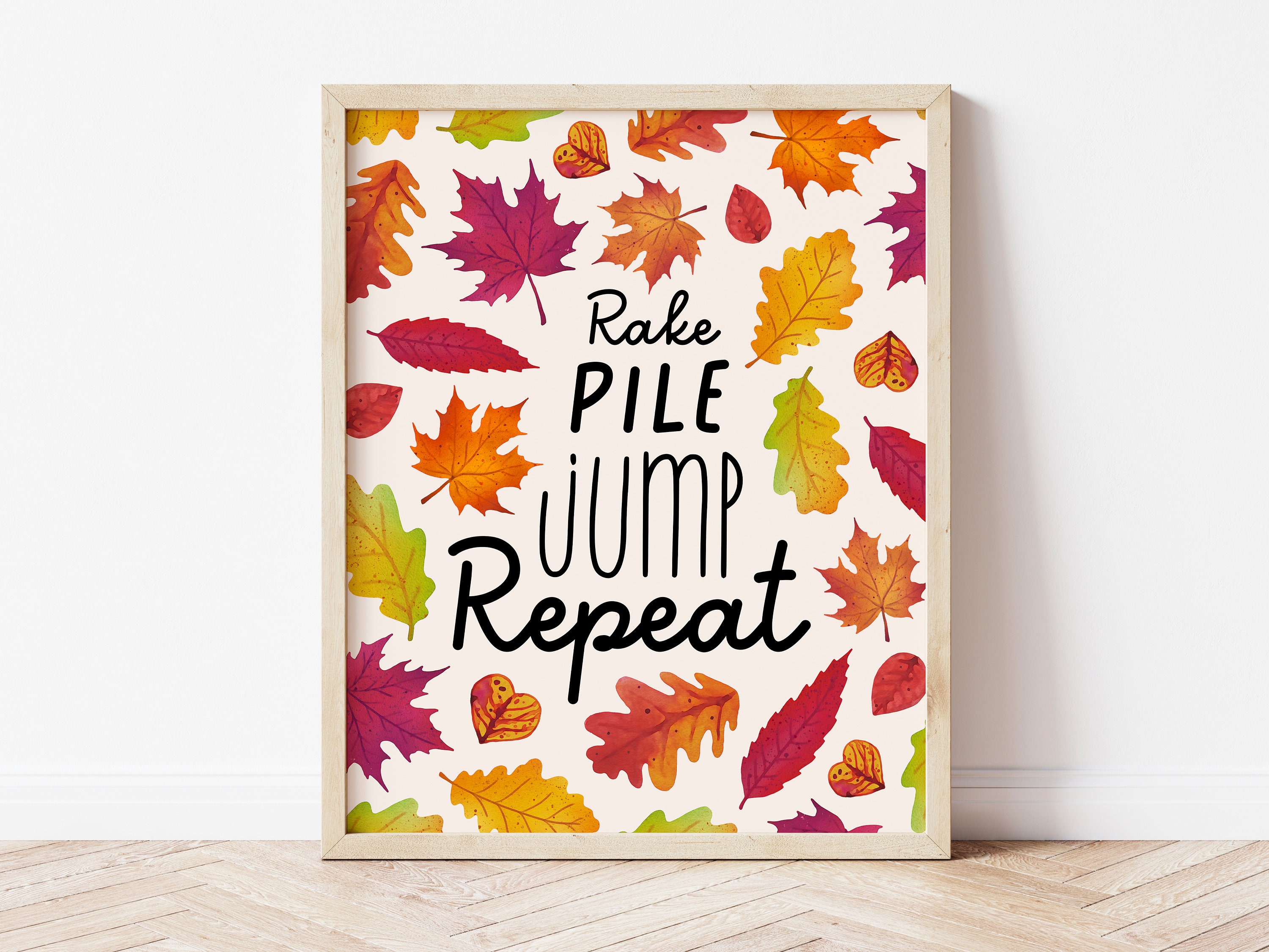 Fun Fall Decor Printable Rake Pile Jump Repeat Watercolor - Etsy Fun Fall Decor Printable Rake Pile Jump Repeat Watercolor - Etsy