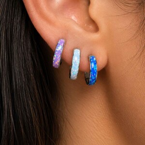 Créoles à cliquet en titane et opale de feu, bijoux en forme de conque hélicoïdale 16G