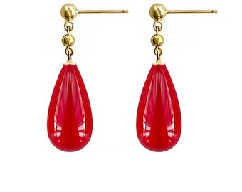 Pendientes de lágrima roja con colgante dorado inspirados en el anime, pendientes estéticos Ghibli, elegantes accesorios de cosplay, regalo para ella